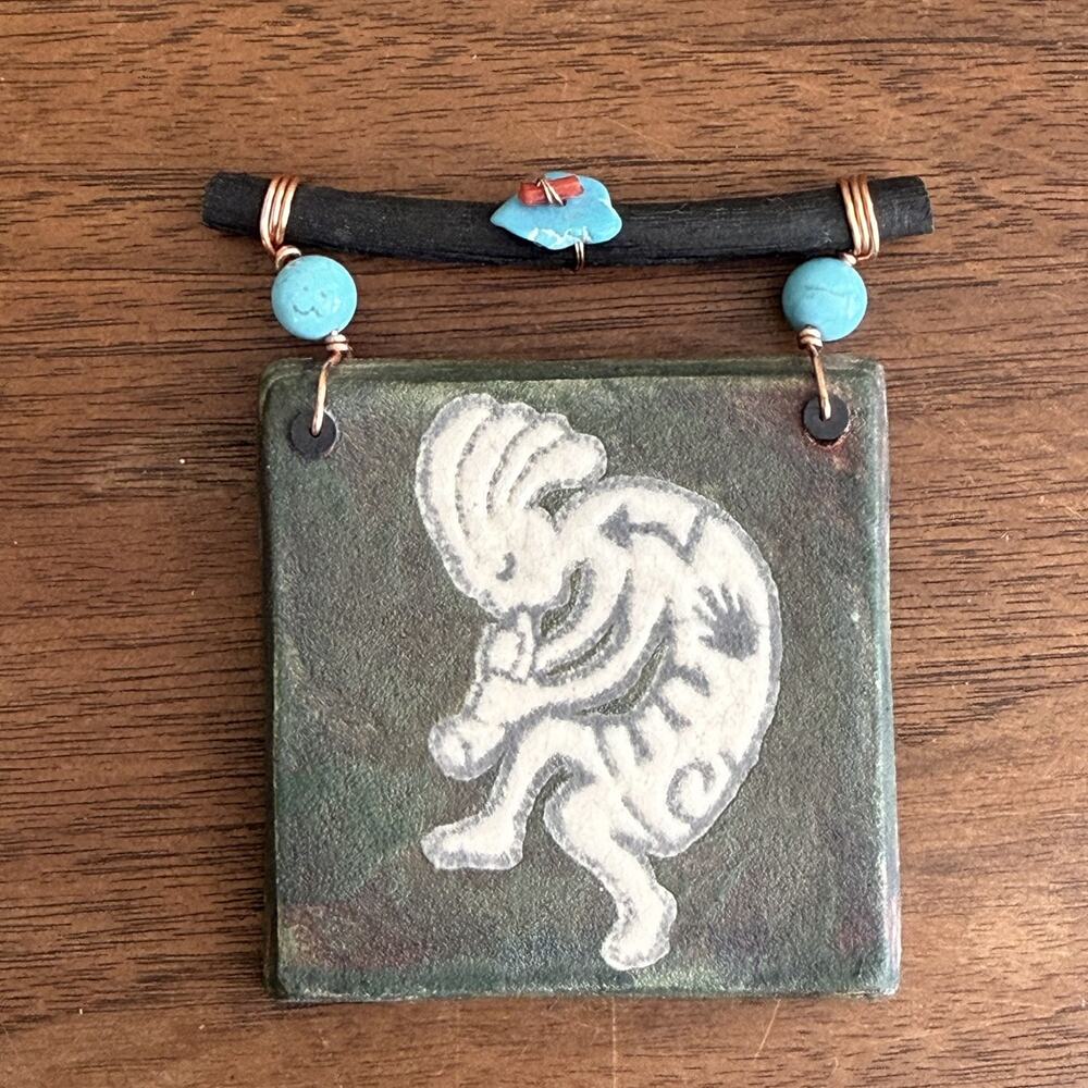 Raku Mini Hanging Dreamcatcher Kokopelli Signed Jeremy Diller
